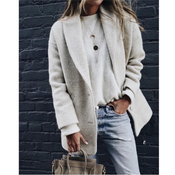 SEZANE Bowie bow coat wool herringbone size 44 = US 12 Large - Picture 8 of 10